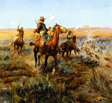 Fumar ganado fuera de los descansos 1912 Charles Marion Russell Pinturas al óleo